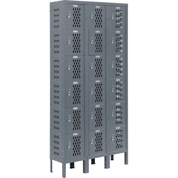 Global Industrial Heavy Duty Ventilated Steel Locker, Six Tier, 3-Wide, 12x12x12, Unassembled, Gray 493155GY - main